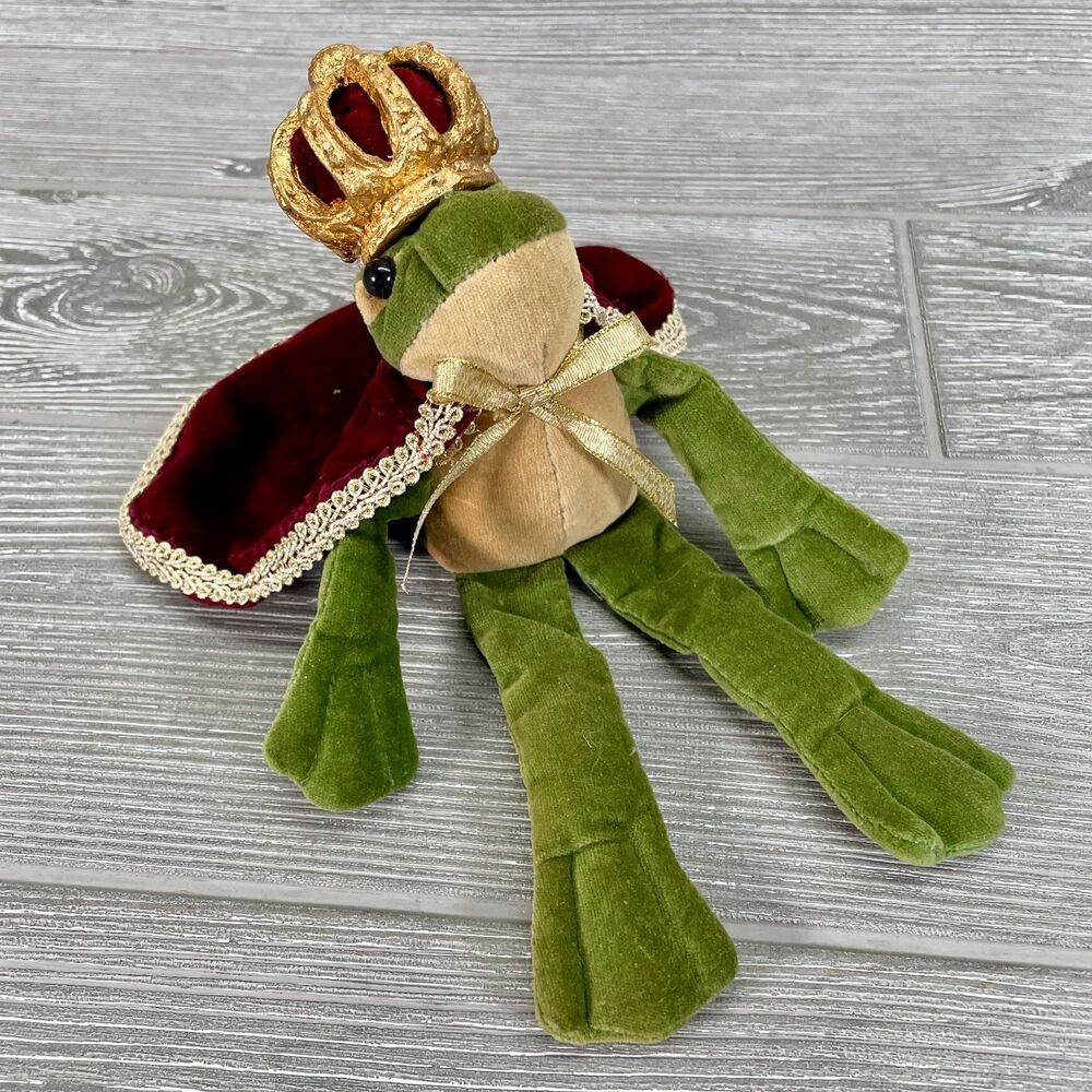 Mark Roberts Green Frog Prince King 9" Decorative Stuffed Plush Velvet Red Cape